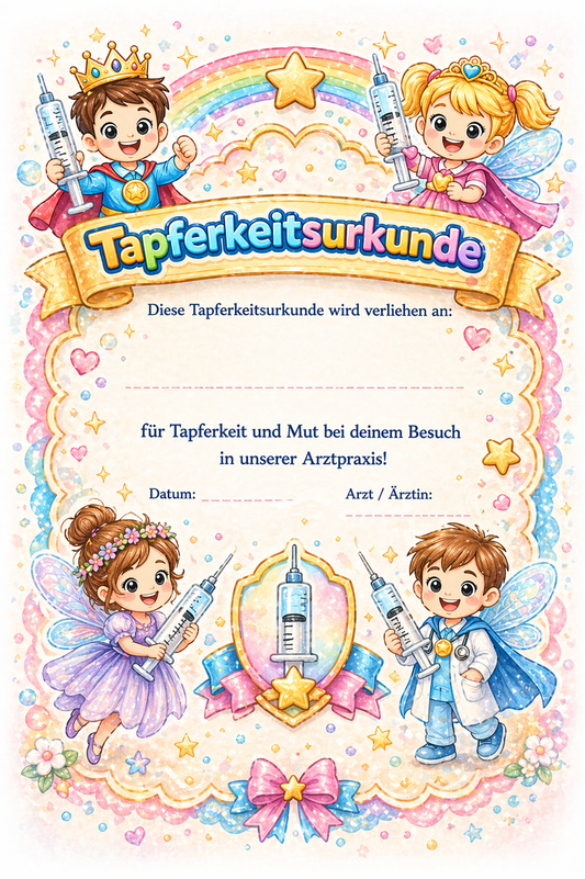 Tapferkeitsurkunde Arztpraxis – Königskinder | DIN A4 | 160 g/m²
