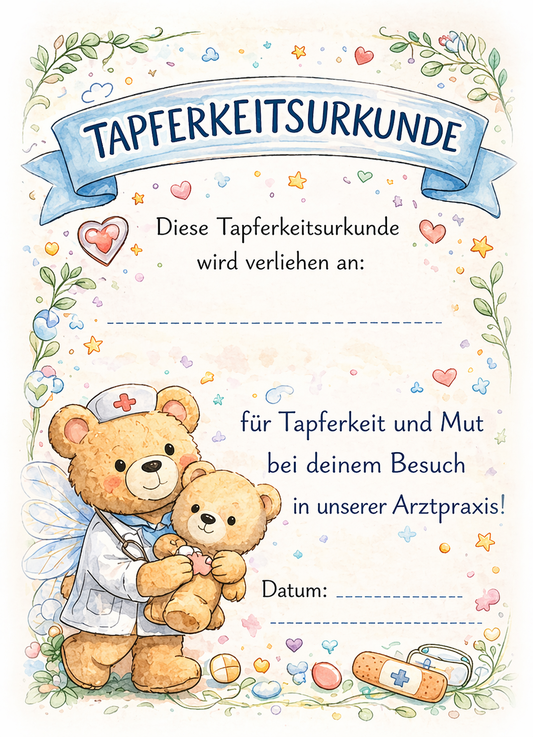 Tapferkeitsurkunde Arztpraxis – Dr. Bär | DIN A4 | 160 g/m²