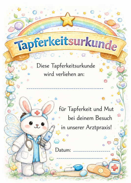 Tapferkeitsurkunde Arztpraxis – Dr. Hase | DIN A4 | 160 g/m²